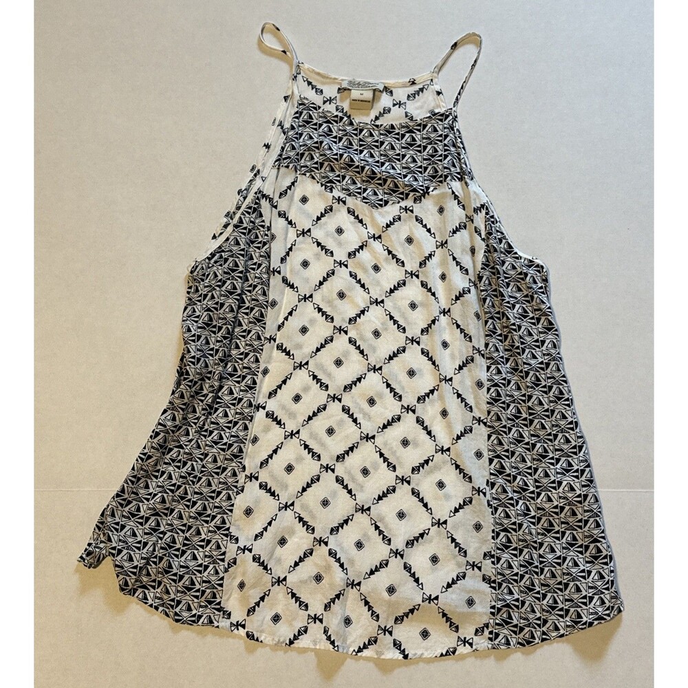 Lucky Brand Women's Sleeveless Halter Top Black White Geometric Size M